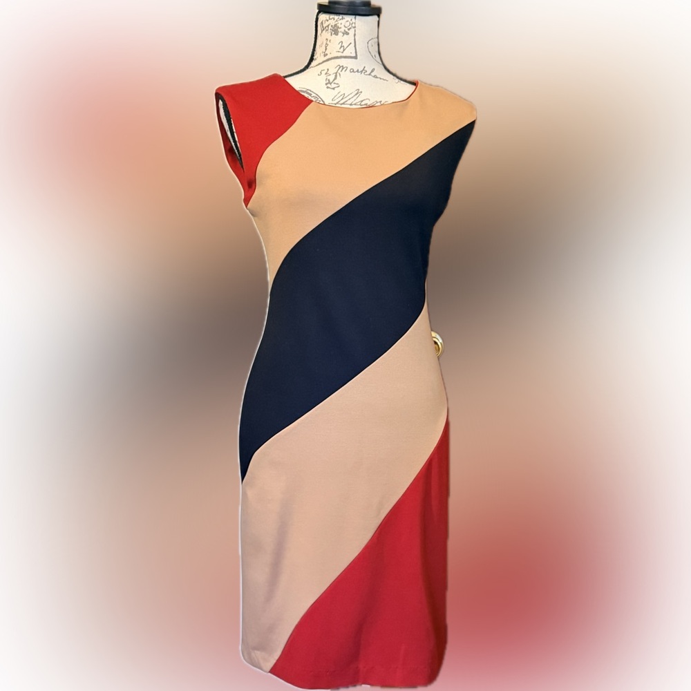 Spense Sleeveless Dress in Black, Cream, and Red